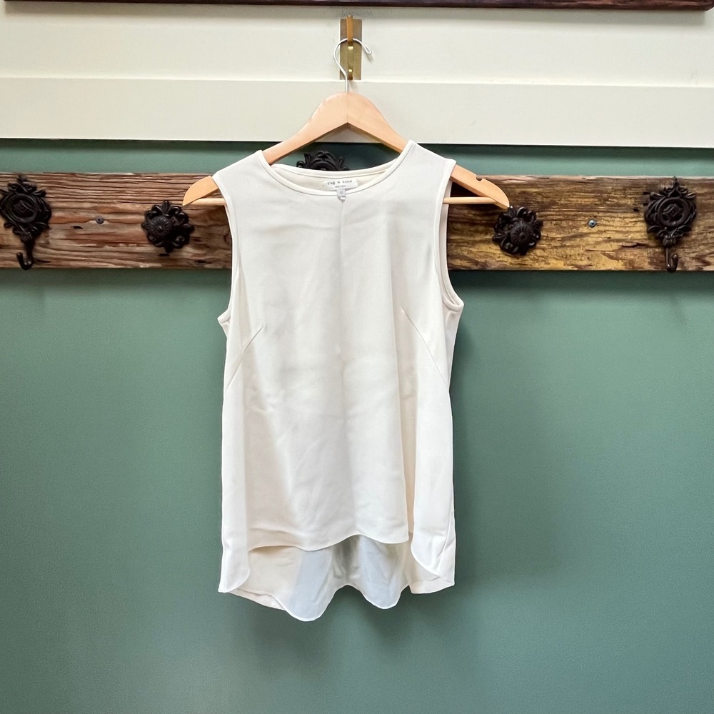 Rag &‎ Bone Womens XS Cream Sleeveless Tulip Open Back High Low Top Blouse